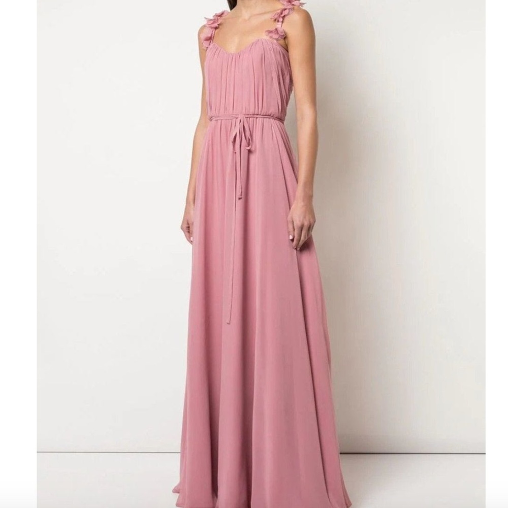 Marchesa Rose Color Off-The-should Solid Chiffon Bridesmaid Dress